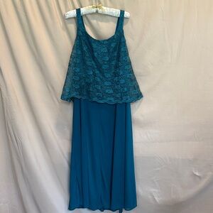 Roaman's Blue Lace Layered Midi Dress